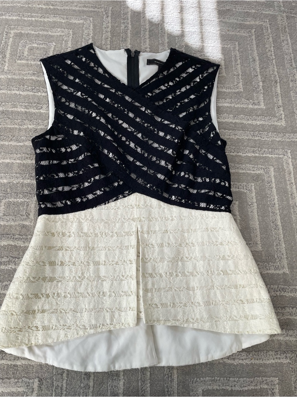 BCBGMaxAzria Navy and White Lace Fit-and-Flare Dress